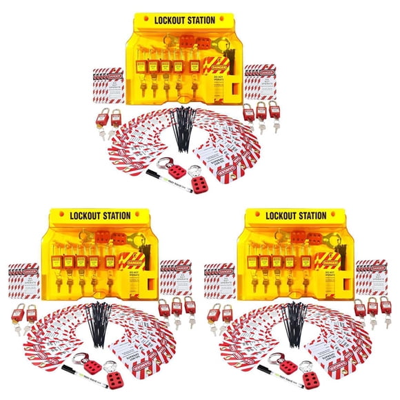 3 Set Lockout Tagout Station for Safe Electrical Lockouts,6 Hasps,75  Tags,Lock Out Tag Out Kit Board