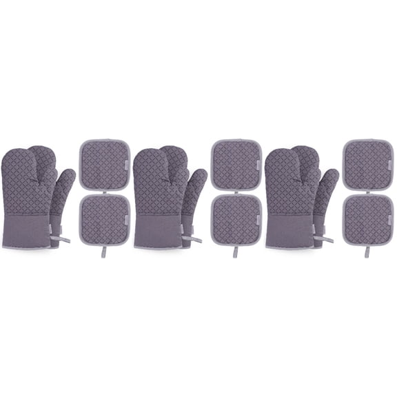 PartyKindom Oven Gloves Set Grey Flexible Comfortable for Baking and Barbecue 3Pcs