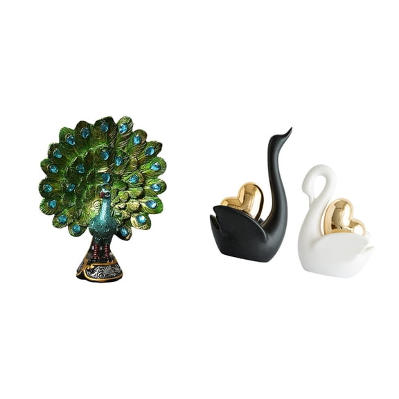 3 Set Peacock Statue Swan Sculpture Desktop Figurine Ceramic Material for Office Bookshelf Entrance Display