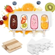 3 Set Popsicles Molds with Lids, Large Cake Pop Mold Cakesicle Mold 4 Cavities with 100 Wooden Sticks, Silicone Reusable Ice Pop Molds for Cake Pops, Ice Pops, Cakesicles, Ice Cream, White