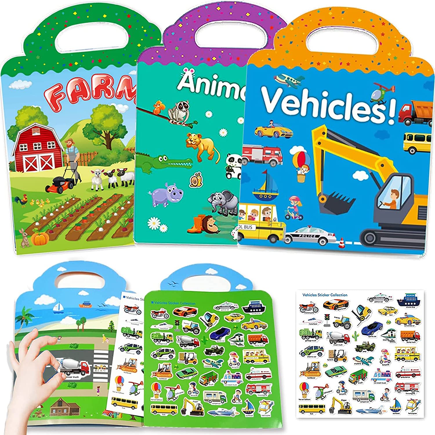 3 Set Reusable Sticker Books for Kids,Travel Removable Books for 2 3 4