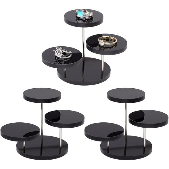 3Set Round Acrylic Display Riser Stand 2inch Diameter 3 Tier Black Acrylic Rotatable Jewelry Display Stand Acrylic Holder