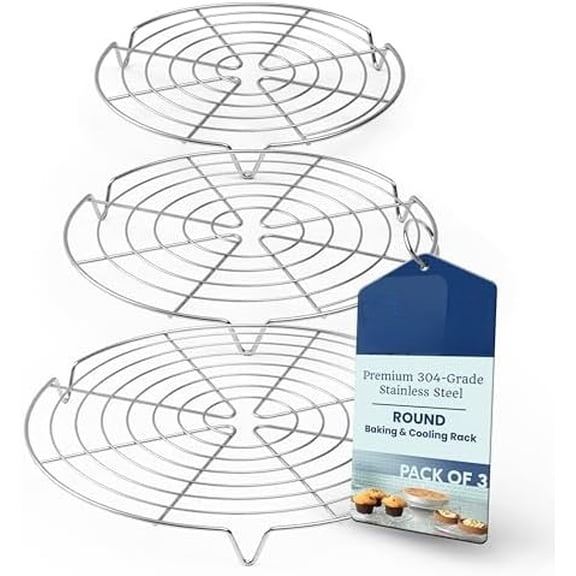 3 Set Round Cooling Racks for Cooking and Baking – Oven & Dishwasher-Safe, 100% Stainless Steel Steaming and Baking Rack - Fits Air Fryer, Pressure Cooker & Cake Pan (7.5, 9 & 10.5 Inch)