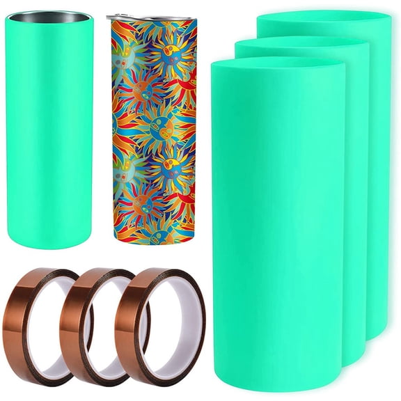 3 Set Sublimation Tumblers Silicone Bands Sleeve for 20 Oz Skinny Straight Blanks Cups with Transfer Tapes, Machine