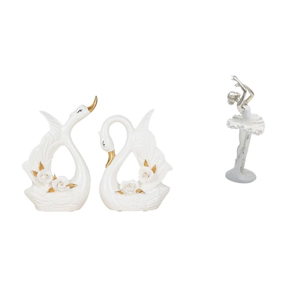 3 Set Swan Figurine Ballet Statue Porcelain Ceramic Resin Uniqueness for Living Room Bedroom Mantel Table