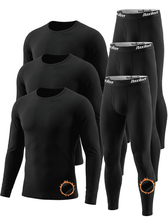 3 Set Thermal Underwear for Men Long Johns with Fleece Lined Base Layer Men Cold Weather Top Bottom