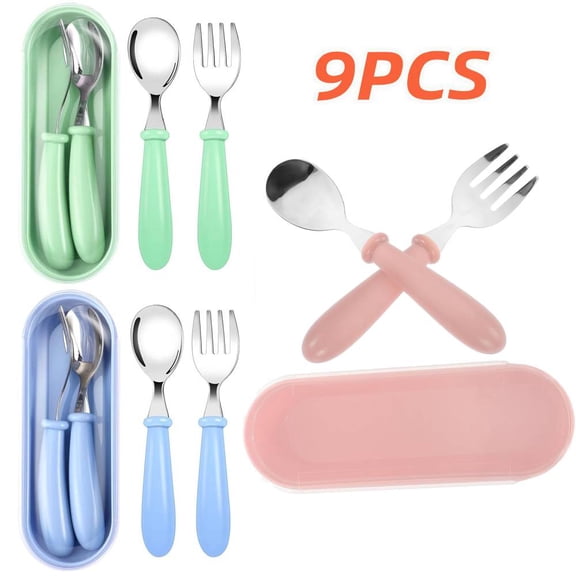 3 Set Toddler Utensils Stainless Steel Baby Forks and Spoons Silverware Set Kids Silverware Children's Flatware Kids Cutlery Set Round Handle for Lunch Box, 3 x Children Spoons, 3 x Safe Forks,3 x Ca