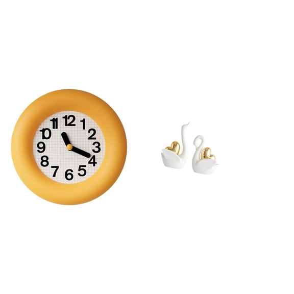 3 Set Wall Clock Swan Sculpture Table Decoration Wood Ceramic Silent Operation Suitable for Office or Bedroom