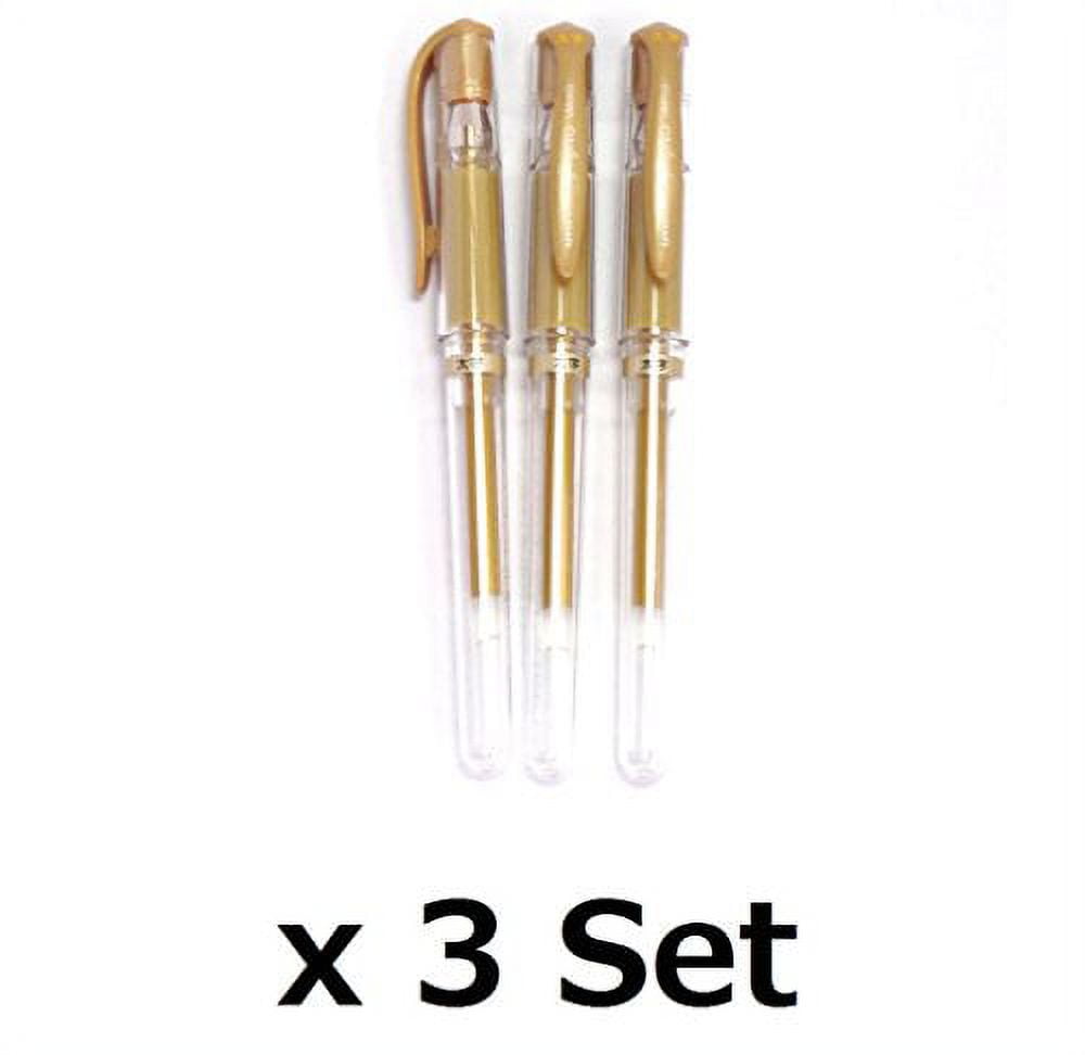3 Set X Uni-Ball Signo Broad Point Gel Impact Pen - 1.0mm - Gold Ink - Total 9 Pens Set