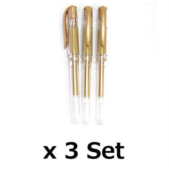 3 Set X Uni-Ball Signo Broad Point Gel Impact Pen - 1.0mm - Gold Ink - Total 9 Pens Set