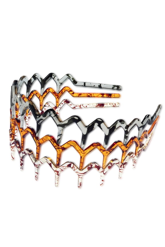3 Set Zig Zag Headbands for Women Men, Plastic Sharks Tooth Hair Comb Headband (1 Spot Black+1 Amber+1 Light amber), Hair Accessories for Everyday Wear