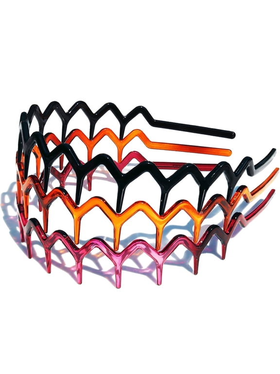 3 Set Zig Zag Plastic Sharks Tooth Hair Comb Headband Hoop for Women Men, 90s Zigzag Headband Hair Accessories (Black, Amber, Claret)