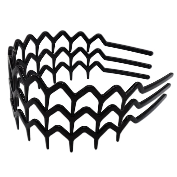 3 Set Zig Zag Headbands for Women Men, Plastic Sharks Tooth Hair Comb Headband (3 Black), Hair Accessories for Wear