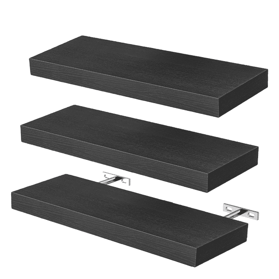 Alupssuc Wood Floating Shelves, Hanging Float Shelf for Wall Mounted Decorative Shelves, 16 x 5.9in, 3 Set of, Black