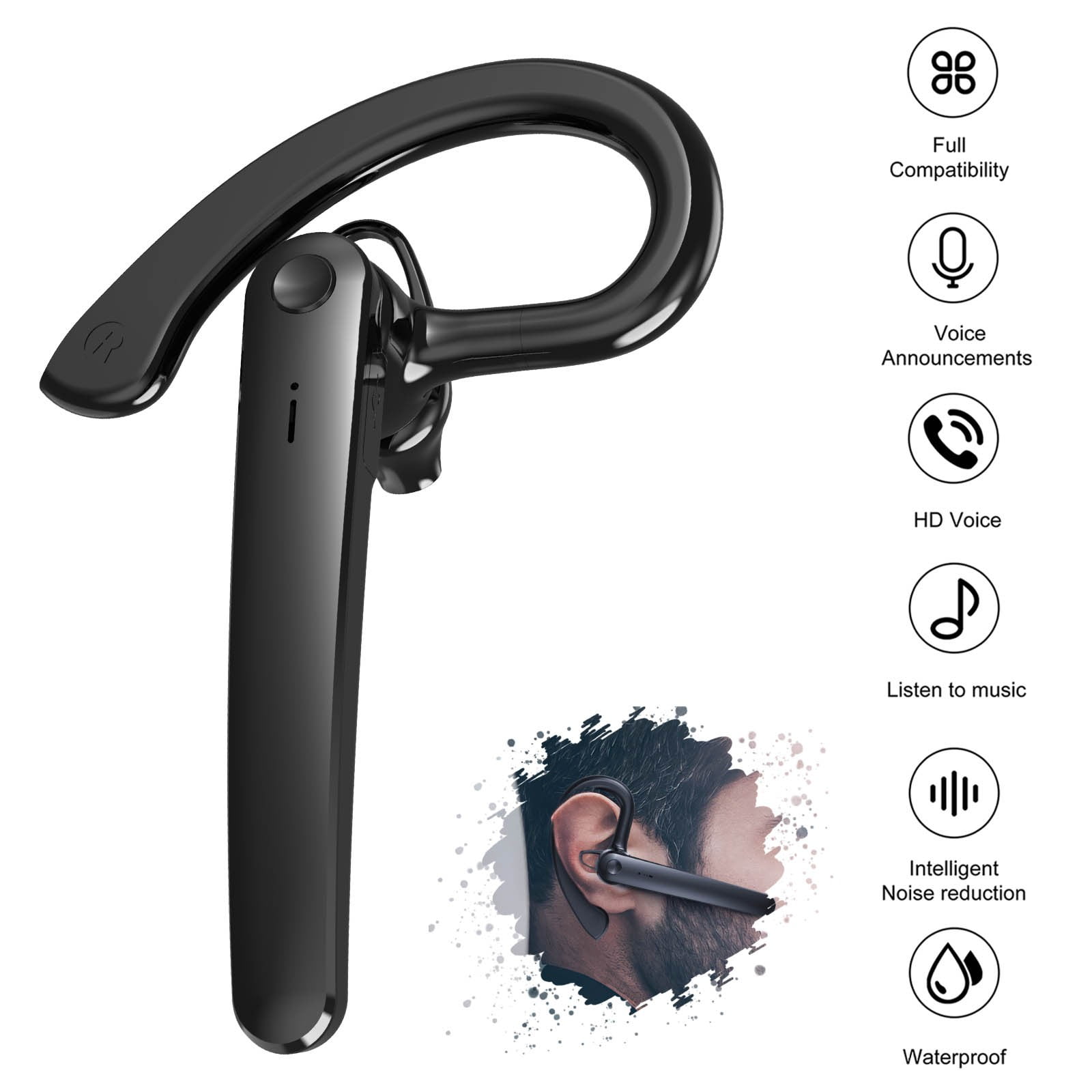 3 Set of New Bluetooth Headset Ear-mounted Business Stereo Headset Hands- Sports Headset With Microphone