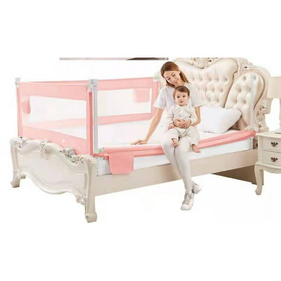 3 Set of Queen Size Bed Safety Bed GuardRail Bed Fence for Children, Toddlers, Infants-Pink Color