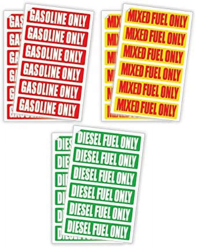 (3 Sets of 12 Decals) DIESEL FUEL ONLY / GASOLINE ONLY / MIXED FUEL ONLY Automotive Decals