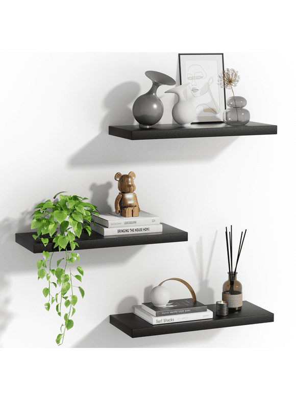 3 Sets 15 x 7" Wall Mounted Floating Shelves, Storage Shelves Perfect for Bedroom, Bathroom, Living Room and Kitchen Storage