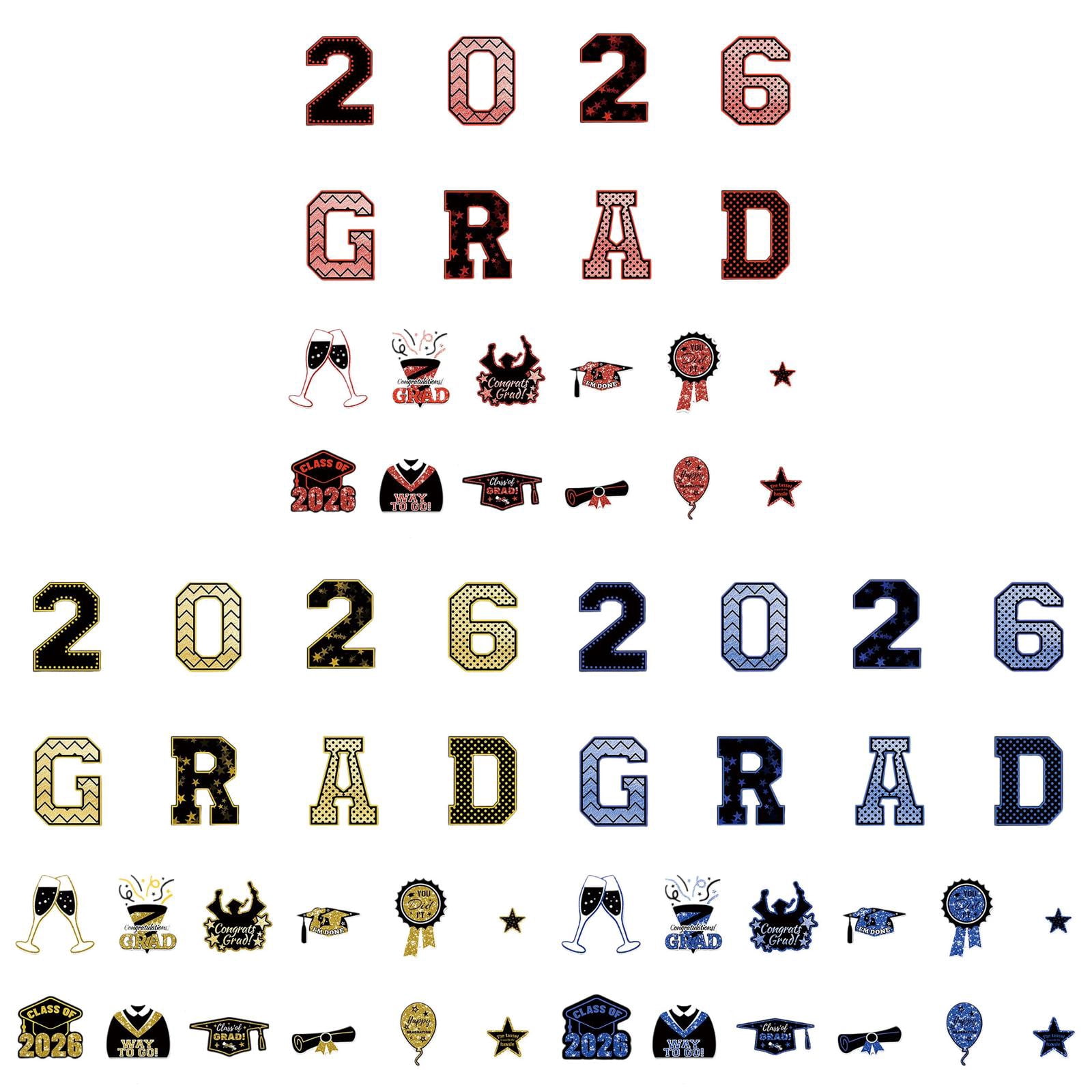 3 Sets 2026 Graduation Car Sticker Decoration, Congrats Grad 2026 Refrigerator Garage Door Stickers, Class of 2026 Graduation Car Decal for Decor Graduation Party Supplies