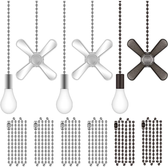 3 Sets 24 inch Ceiling Fan Pull Chain, 6 pcs 3mm Diameter Beaded Ball Fan Pull Chain with Decorative Light Bulb and Fan Cord (Silver and ORB)
