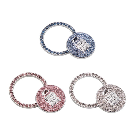 3 Sets 3 Colors Self Adhesive Zinc Alloy with Rhinestone Car Stickers Bling Auto Start Engine Ignition Button Knob Ring Silver Sticker