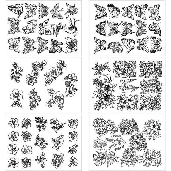 3 Sets 3 Style PVA Water-soluble Embroidery Drawing Sketch Butterfly and Flower Black 297x210mm 2pcs/set 1 set/stytle creative