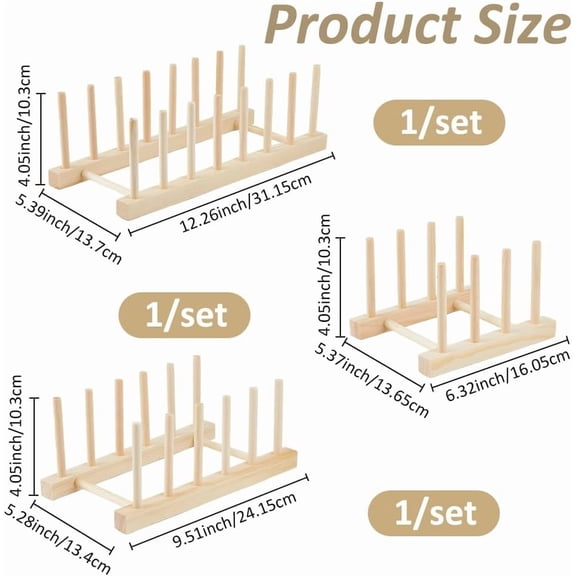 3 Sets 3 Styles Wooden Plate Organizer Kitchen Drying Rack Dish Pot Lid Kitchen Cabinet Organizer Drainer Storage Holder Organizer for Dishes Drainboard Storage Holder