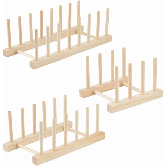 3 Sets 3 Styles Wooden Plate Organizer Kitchen Drying Rack Dish Pot Lid Kitchen Cabinet Organizer Drainer Storage Holder Organizer for Dishes Drainboard Storage Holder Brown