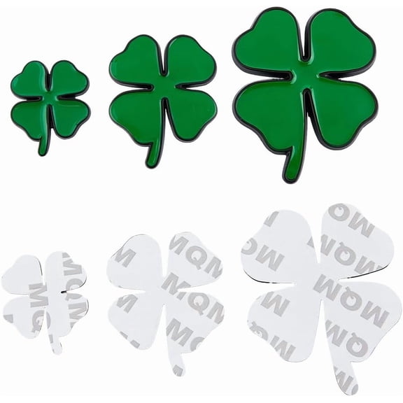3 Sets 3 Styles Zinc Alloy Car Stickers Clover Car Decals for Vehicle Decoration Green 40~74x33~60x1.3~3mm 1 set/style diy Green
