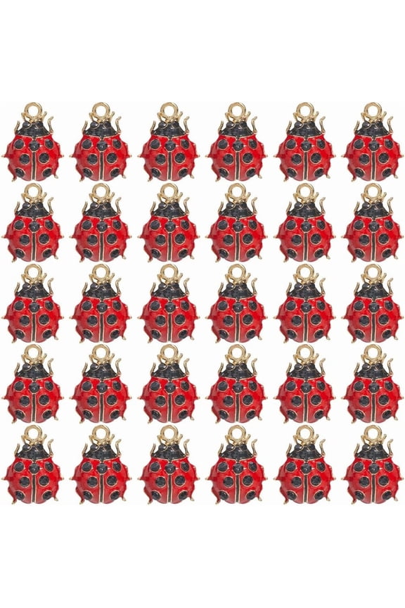 3 Sets Alloy Enamel Pendants Ladybug Charm Golden FireBrick 18x13x5.5mm Hole: 1.8mm 10pcs/set DIY