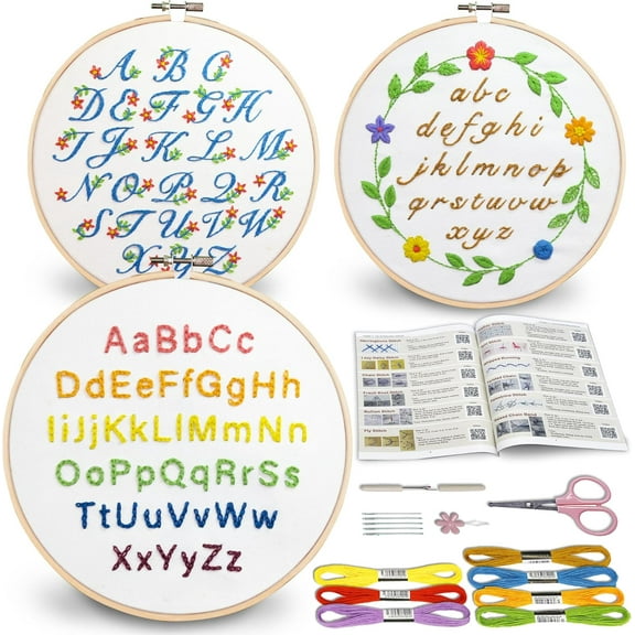 3 Sets Alphabet Letter Practice Embroidery Kit for Beginners Adults Kids, Learn to Embroider Kit Adult Beginners