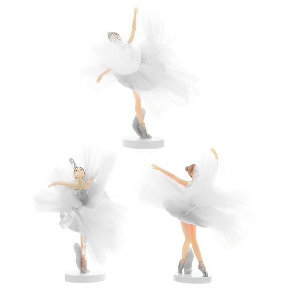 STRANDCHIC Ballerina Cupcake Toppers, White Tulle Skirt, Durable PVC, Stable Base, 3Sets