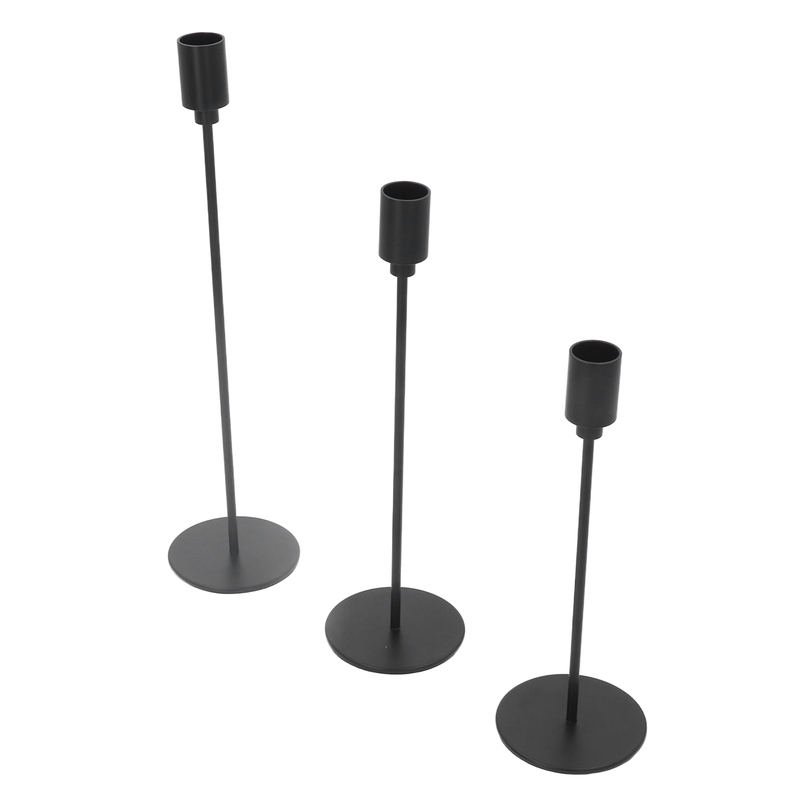 3 Sets Black Candlestick Holders, Black Matte Metal Wrought Iron