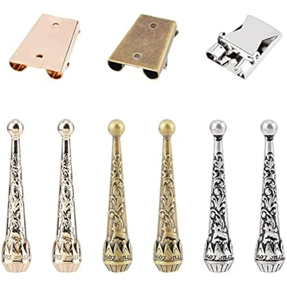 3 Sets Bolo Tie Findings Bolo Tie Tips Replacement End Caps Kit Bolo Tie Buckle Accessories with 6 Pcs Alloy Cord End and 3 Pcs Iron Bolo Tie Slide Clasps for Bolo Tie Making