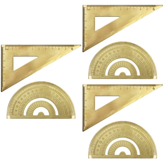 3 Sets Carpentry Squares Triangle Ruler Drafting Protractor 12.2X7.1cm Golden