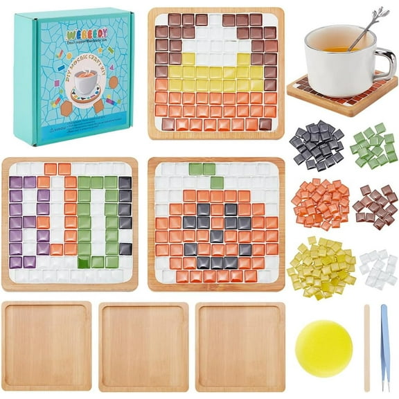 3 Sets DIY Mosaic Coasters Kit Pumpkin Holiday Decoration DIY Mosaic Coaster Making with Instruction for Adults Beginners