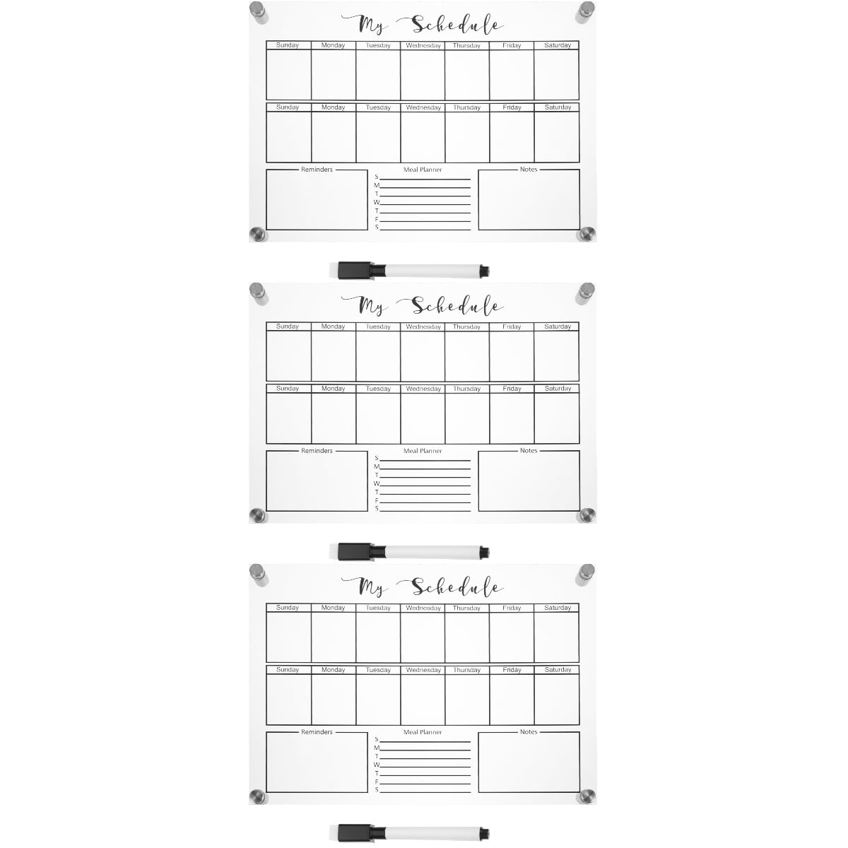 3 Sets Desk Calendars Whiteboard for Fridge Dry Erase Menu