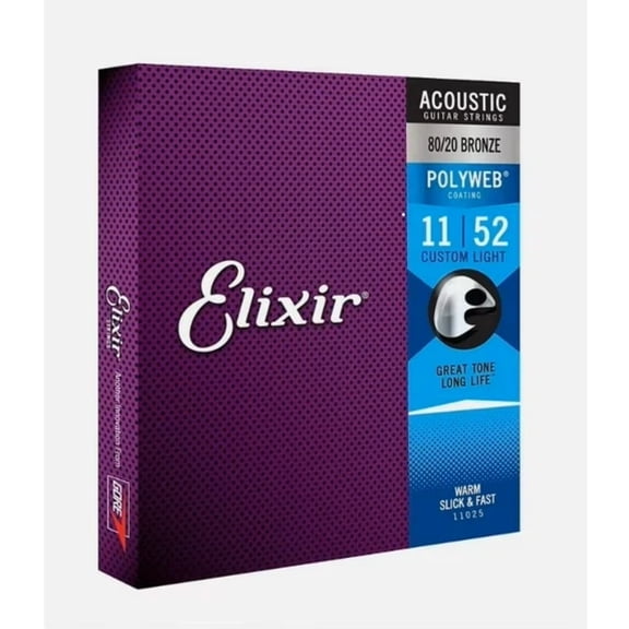Elixir 3 Sets 11025 Polyweb 80/20 Bronze Acoustic Guitar Strings Custom Light 11-52