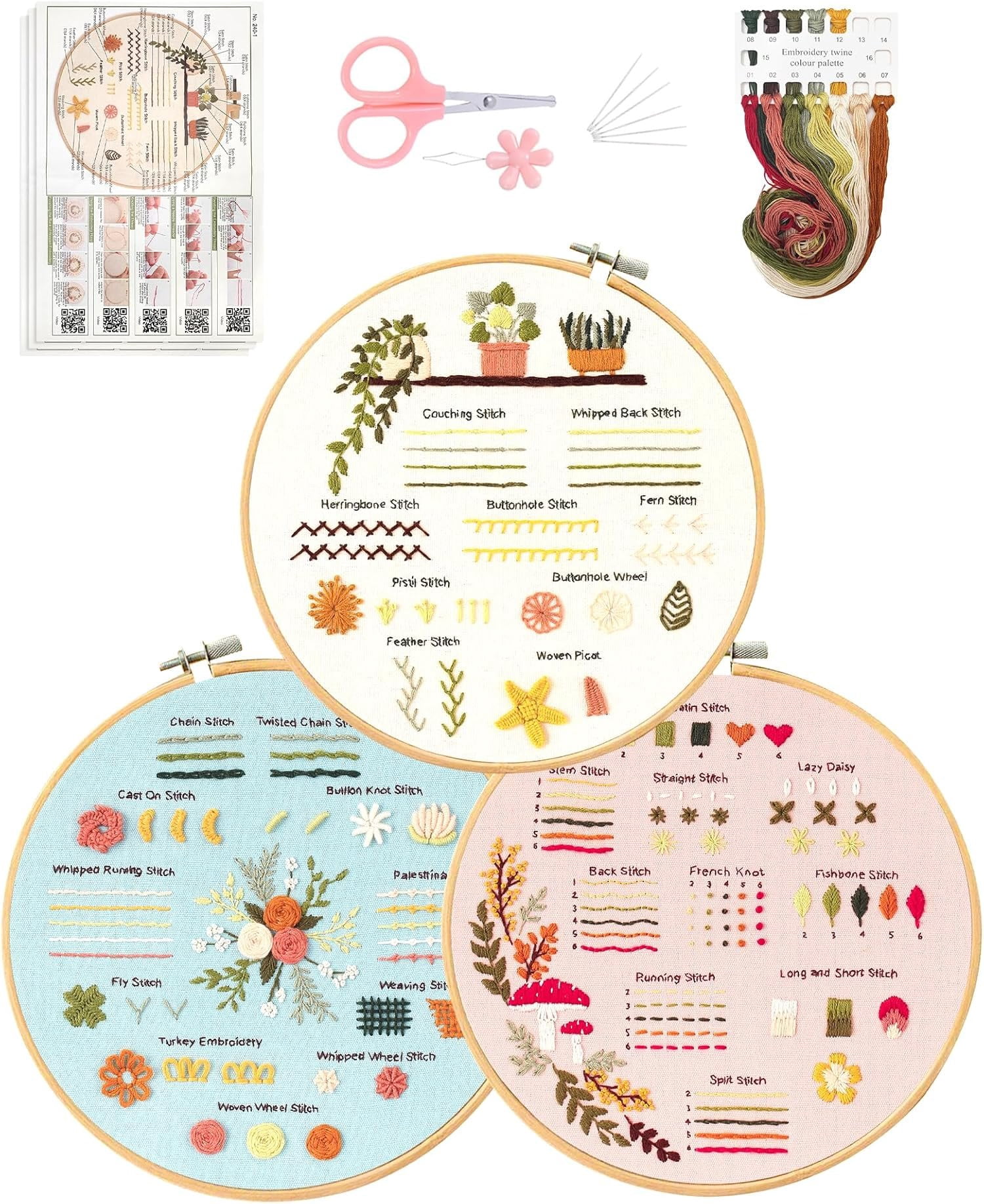 3 Sets Embroidery Kit for Beginners Adults,Learn Over 30 Different ...