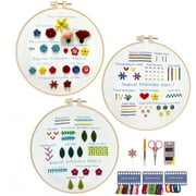 3 Sets Embroidery Kit Beginners Embroidery Stitch Practice kit 3 Sets Hand Embroidery Starter Kit with 1 Hoop Learn 25 Different Stitches for Craft Lover Adult Stitch with Embroidery Skill Techniques