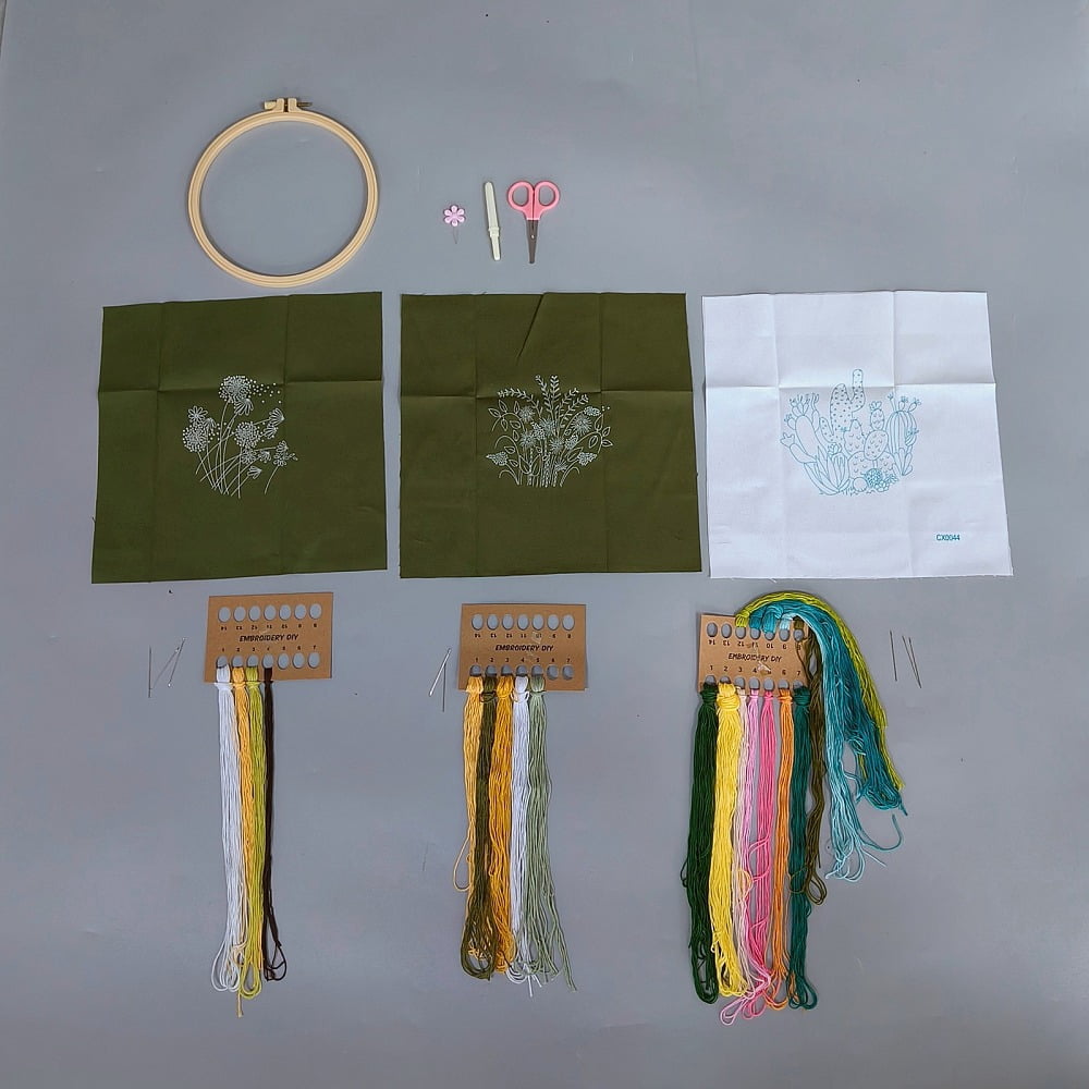 3 Sets Embroidery Kit for Beginners Art Craft Handy Sewing Set Flowers ...