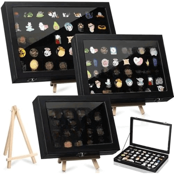 3 Sets Enamel Pin Display Case Frame with Wood Easel 14 x 9.5 11 x 8 8 x 6 Enamel Pin Collection Display Shadow Box for Easter Pins Military Medal Gift Jewelry$$Home Decor, Kitchen, & Other