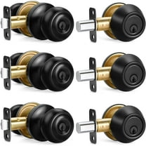 3 Sets Entry Door Knob and Single Cylinder Deadbolt Combo Set, Keyed Alike Round Ball Matte Black Exterior Door Knobs with Lock and Keys for Entrance and Front Door
