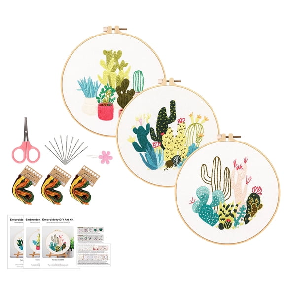 3 Sets Flower Embroidery Set with Pattern and Instruction forAdu1tBeginner