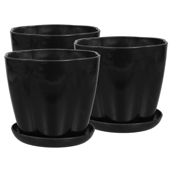 TABLZONE Set of 3 Curved Flower Pots with Water Retention Tray for Indoor and Outdoor Plants, Balcony , 5.3 x 5.3 x 4.9 Inches