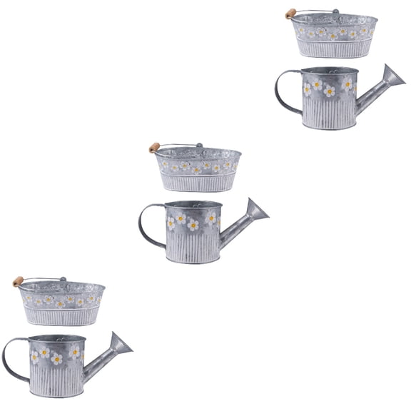 Set of 3 Galvanized Metal Buckets Hanging , Tin Flower Pots for Indoor and Outdoor Gardening