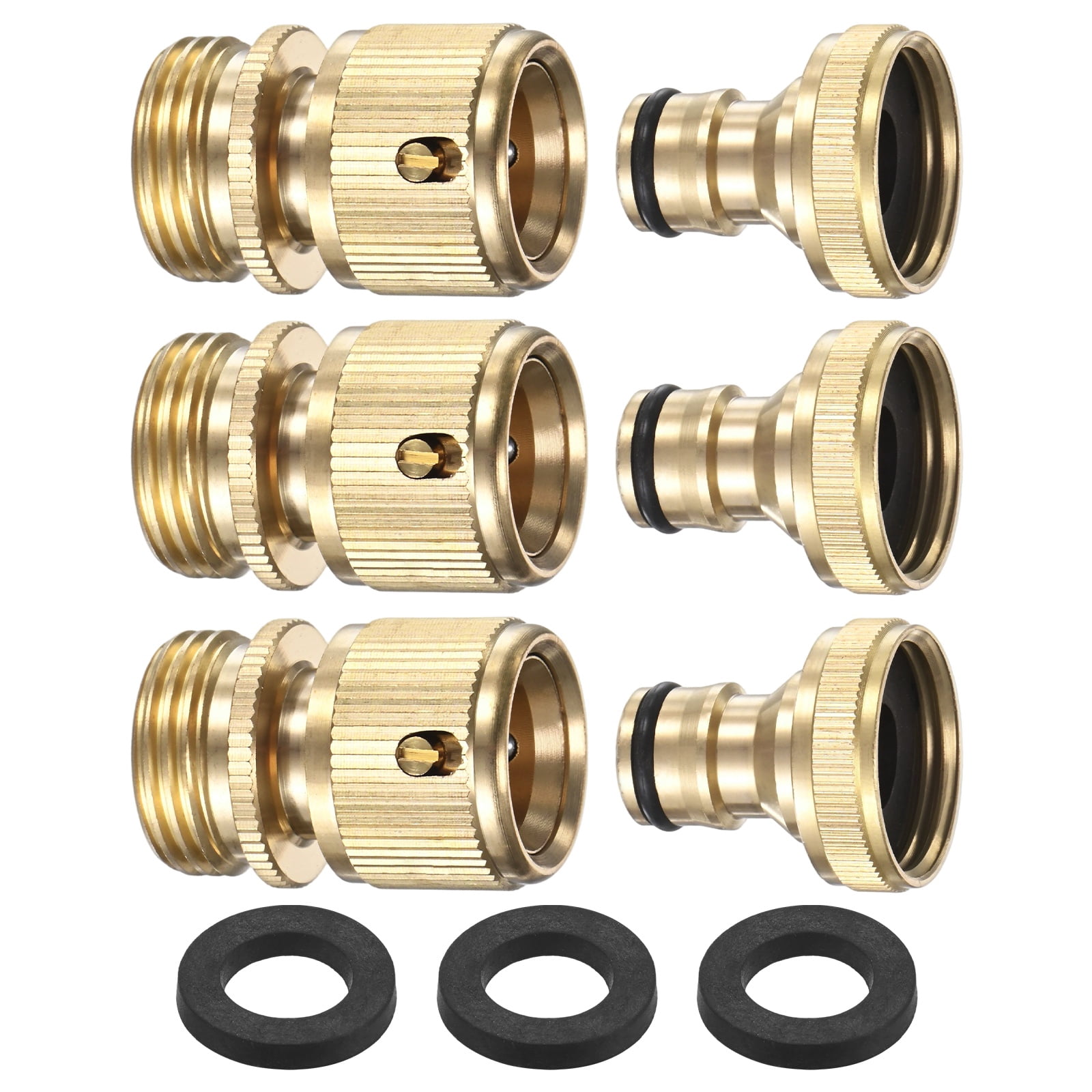 3 Sets Garden Hose Quick-Connect, 3/4 Inch GHT Solid Brass Water Hose Fitting