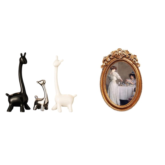 3 Sets Giraffe Sculpture Elk Figurine Picture Frame Handmade Ceramic Resin for Bedroom Bookshelf Display