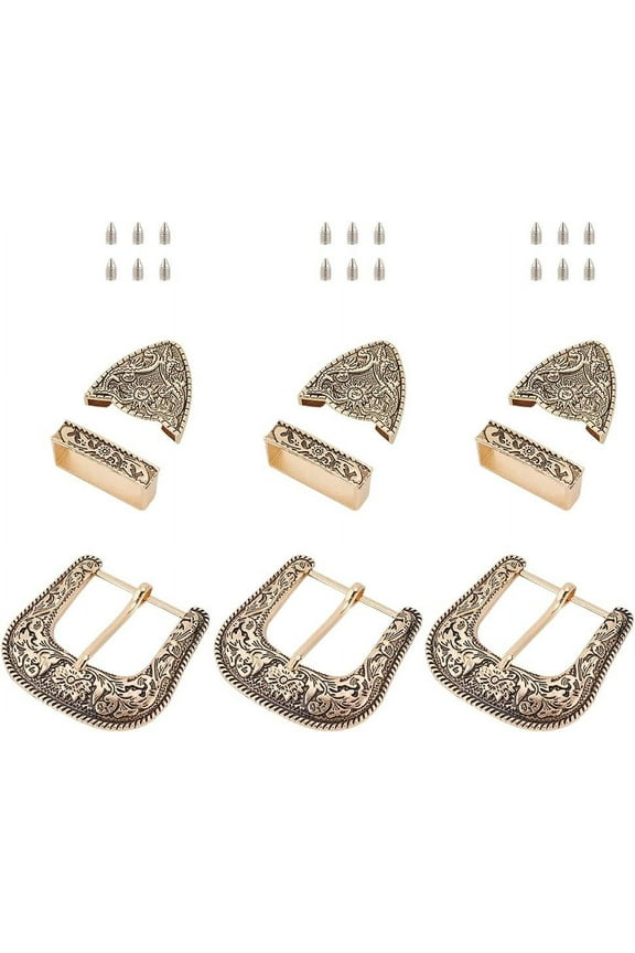 3 Sets Gold Belt Buckle Set 1.5inch Wide Western Cowboy Buckle Alloy Belt Buckle Replacement for Interchangeable Buckles diy