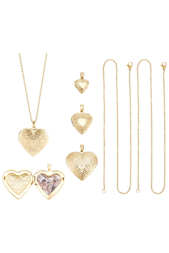 3 Sets Heart Photo Frame Charms Gold Picture Locket Charm 3 Styles Locket Pendants Photo Memory Necklace Chain Bouquet Picture Charm Women